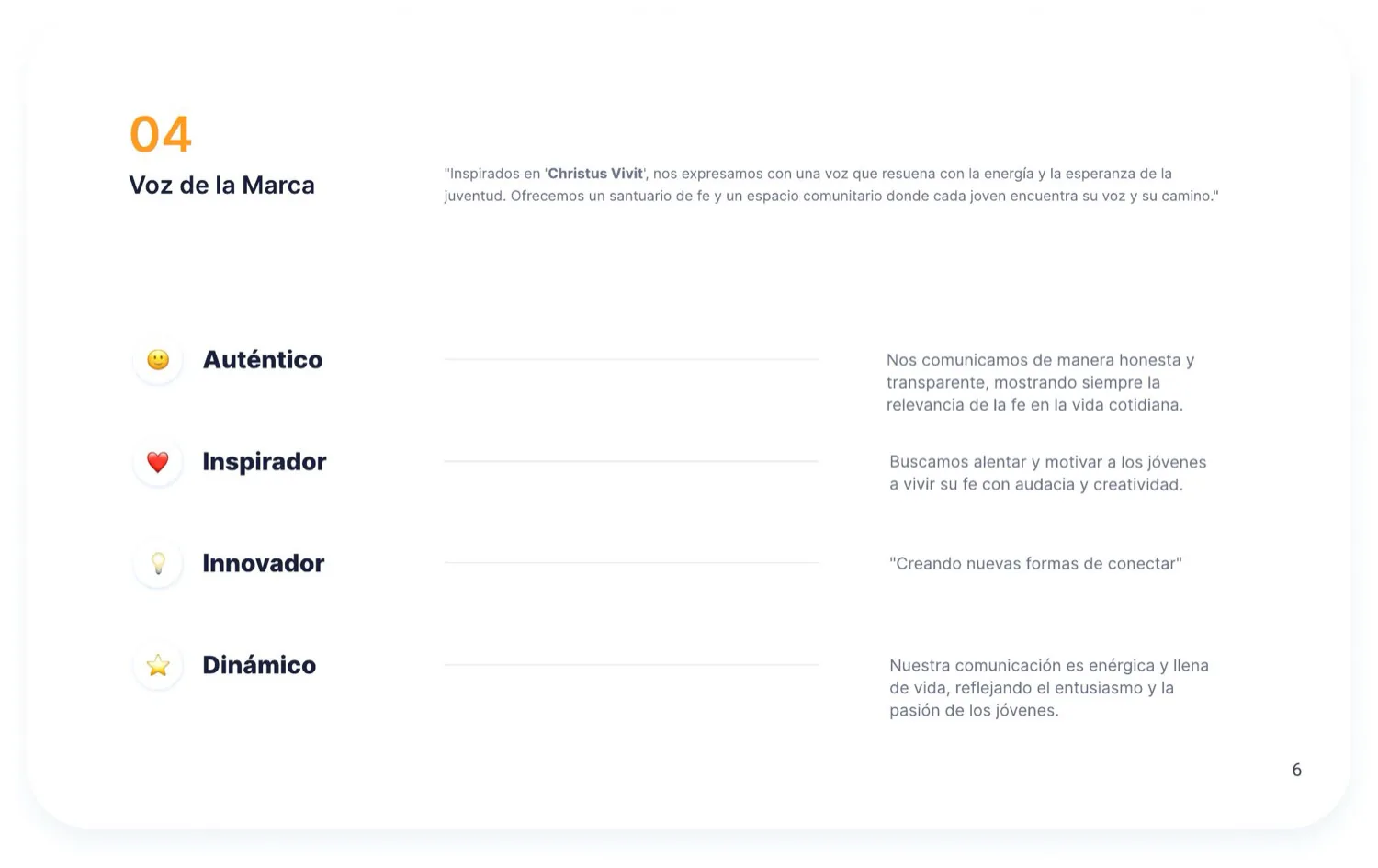 04 · Voz de la marca — auténtico, inspirador, innovador, dinámico